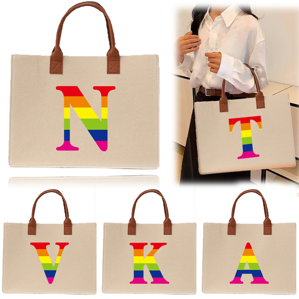 Thickened Felt tote bag Exquisite print In stock 【Lowest price】 Commuter shopping bag Large felt tot