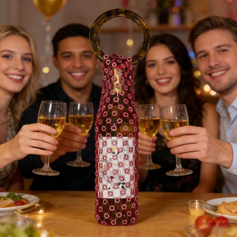 Stylish Handwoven Crystal Decorated Bottle Bag with Convenient Carry Handle