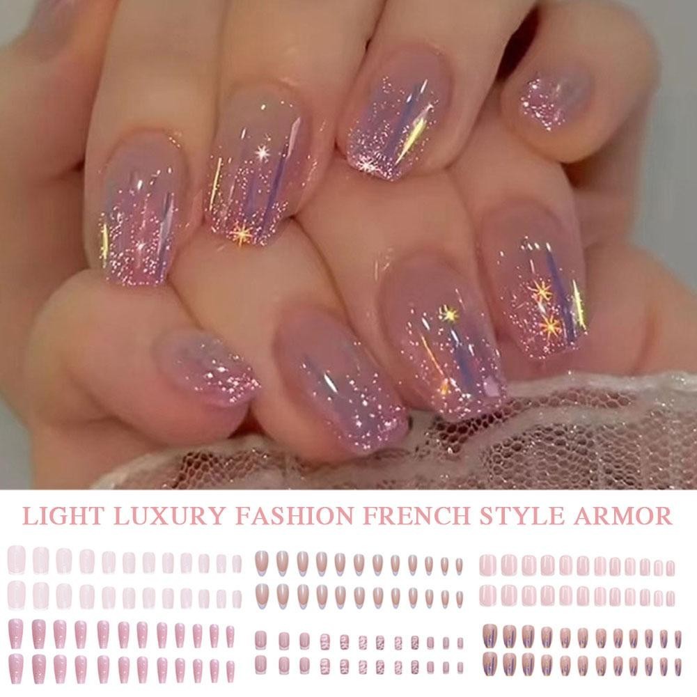 Nữ Màu Hồng Gradient Móng Tay Giả Bóng Nhân Tạo Ngón Tay Giả Có Thể Tái Sử Dụng Móng Tay C6u6