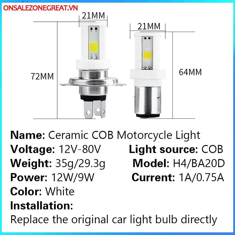 Ons Xe Máy Bóng Đèn Pha H4 Led 3 Mặt COB Moto Đèn Chùm Thấp Cao Xe Máy Phụ Kiện Gốm LED 12V at