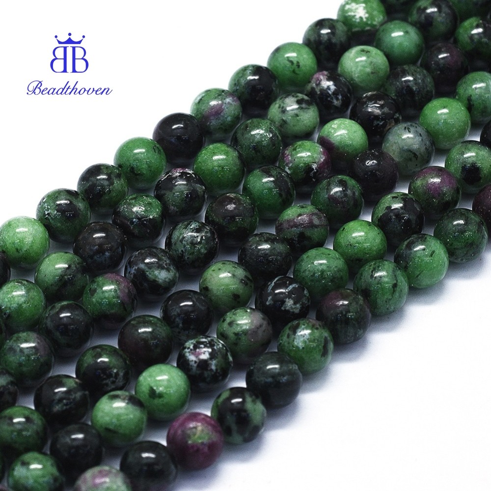 Dây chuyền hạt zoisite tròn 8mm, lỗ 1mm, khoảng 48-49 viên/dây, chiều dài 15.35 inches (39cm)