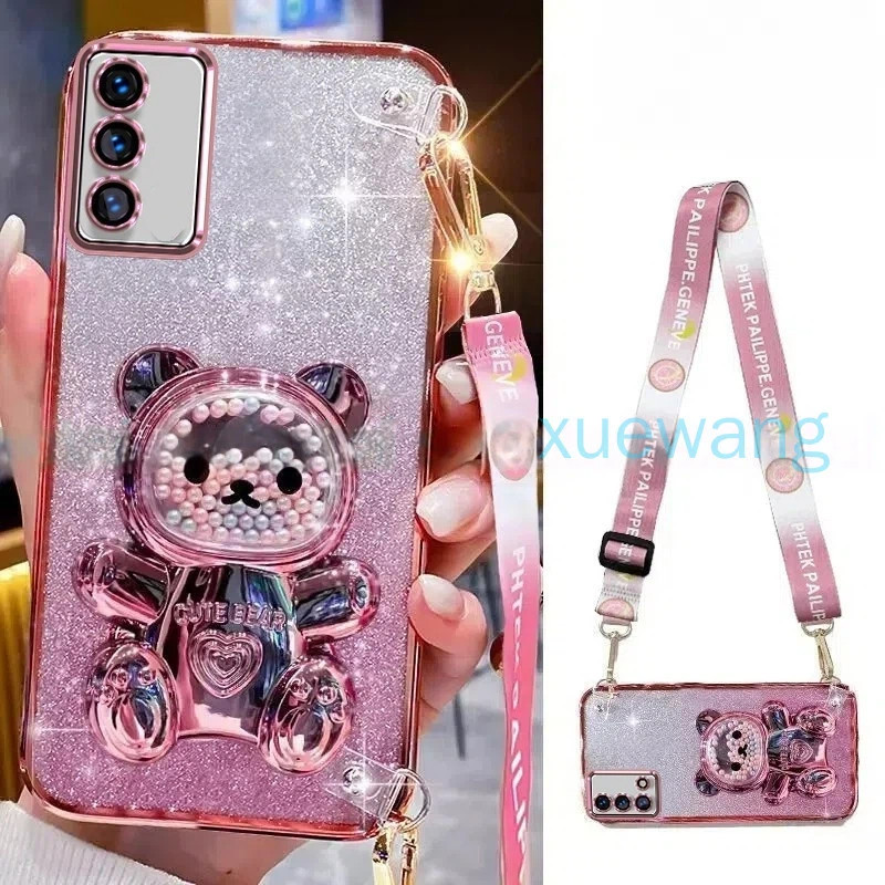 Ốp Lưng Cho OPPO A3 Pro 5G Dài Cổ Tay Dây Phong Cách Với Nhiều Màu Sắc Đính Hạt Gấu Giá Đỡ Sang Trọn