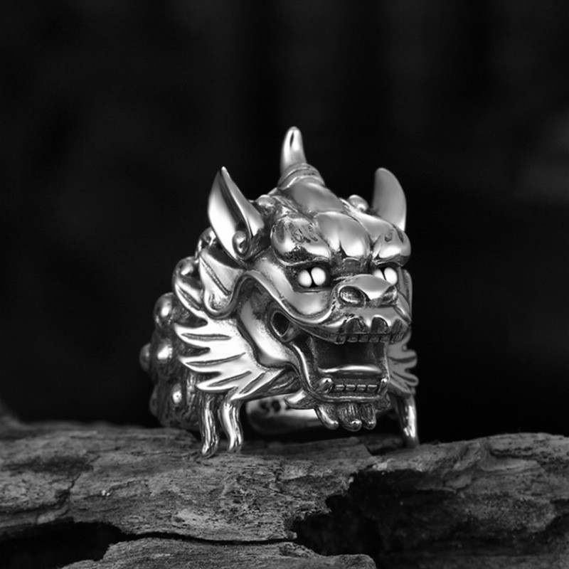 Premium In-Stock#925Sterling Silver Kirin Men's Ring Vintage Trendy Domineering Haeji Divine Beast S