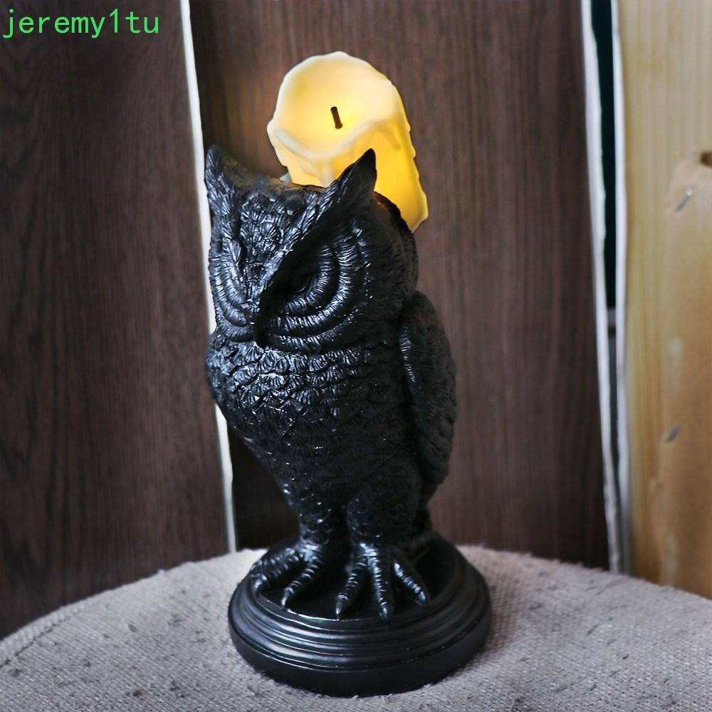 JEREMY Halloween Gothic Candle Holder, Nhựa Đen Crow Candle Holder, Retro Owl Gothic Crow Owl Candle