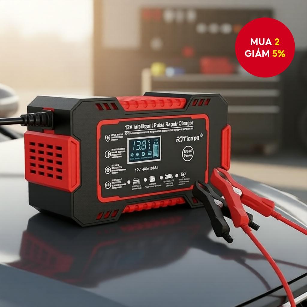 Bộ sạc pin thông minh 12V, bộ bảo trì ắc quy ô tô 4Ah-100Ah, khử sulfat với bù nhiệt độ.