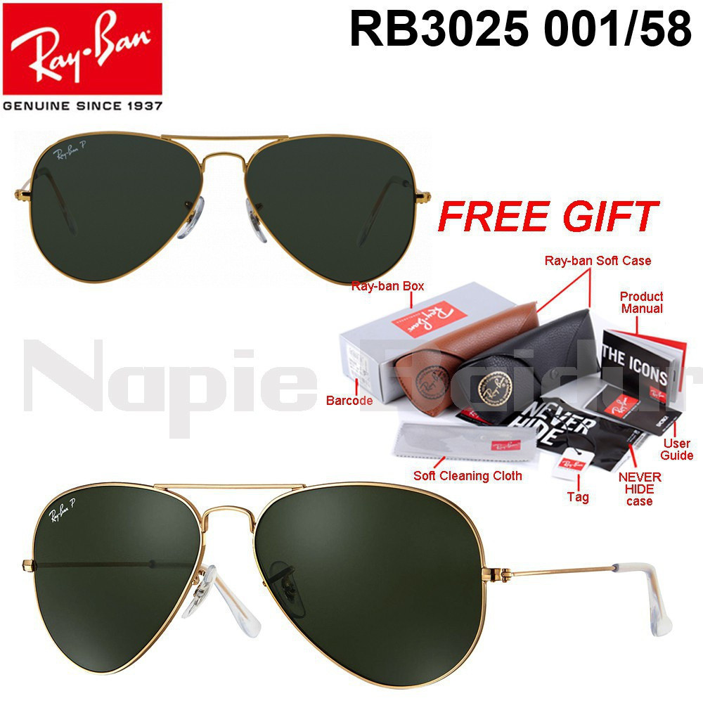 Kính râm vàng Ý RB RB RB Aviator Luxottica RB3025 001 / 58 mới