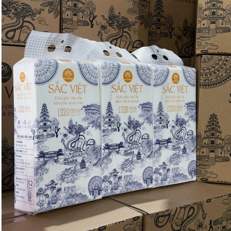 Thùng 6 Bịch Giấy Rút Treo Tường Sắc Việt 1320 Tờ 4 Lớp Mềm Mịn AILEE