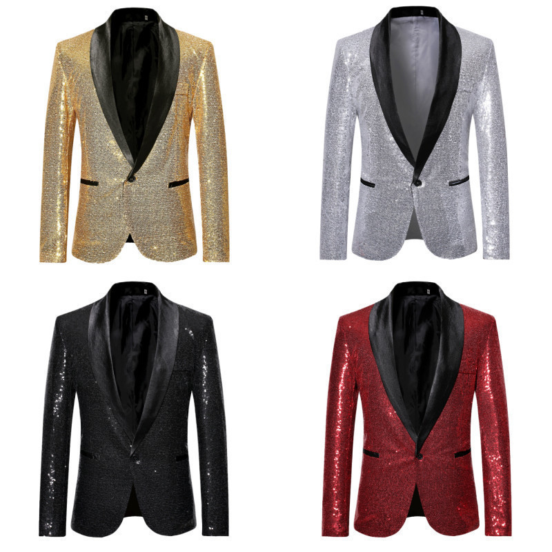 Nam Vàng Kim Sa Lấp Lánh Sáng Bóng Blazer Thời Trang Bạc Bling Bling Phù Hợp Với Áo Khoác Chủ Sân Kh