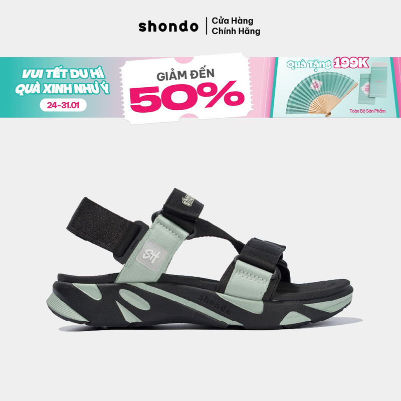 Giày Sandal Nam Nữ Shondo F8 Ver.2 Êm Chân Màu Đen Rêu Thời Trang F8M1124