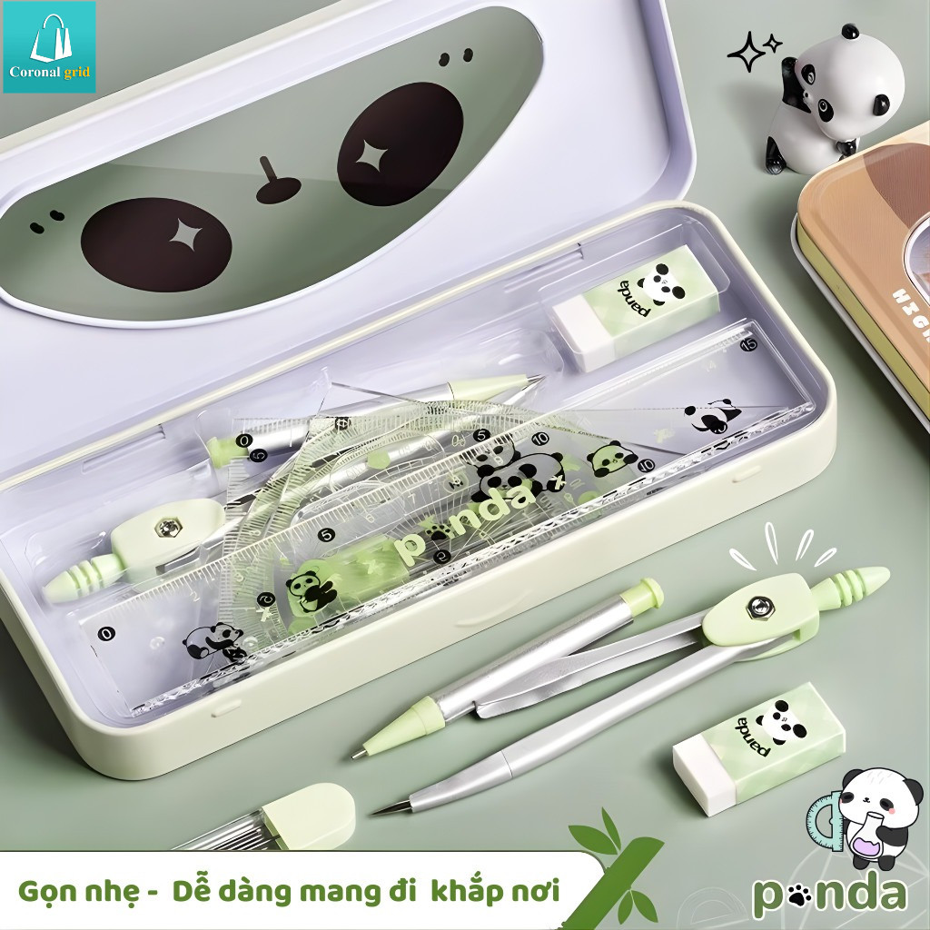 Thước kẻ trong suốt, bộ thước kẻ đa năng, bộ thước kẻ hình học, dễ mang theo, thiết kế hoạt hình dễ 