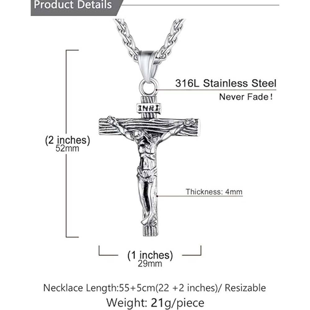 Silver Stainless Steel Jesus Christ Crucifix Cross Pendant Necklace Chain