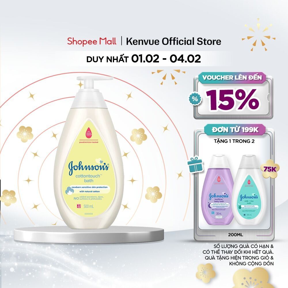 Sữa tắm gội toàn thân mềm mịn Johnson's baby bath Cotton touch 500ml (MỚI) - 100977934