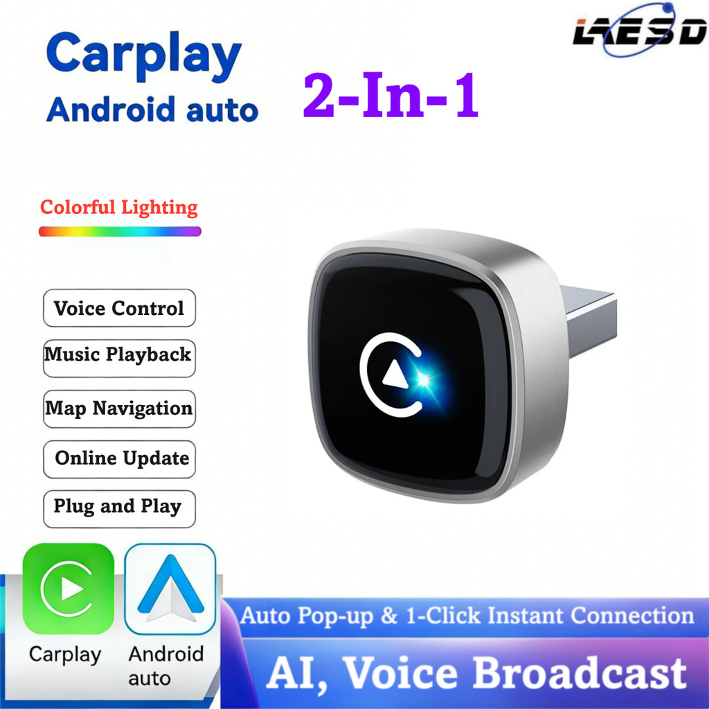 Hộp carplay Mới Android AUTO 2 Trong 1 Kết Nối Ô Tô Aibox Có Dây Sang Không Dây 2in1