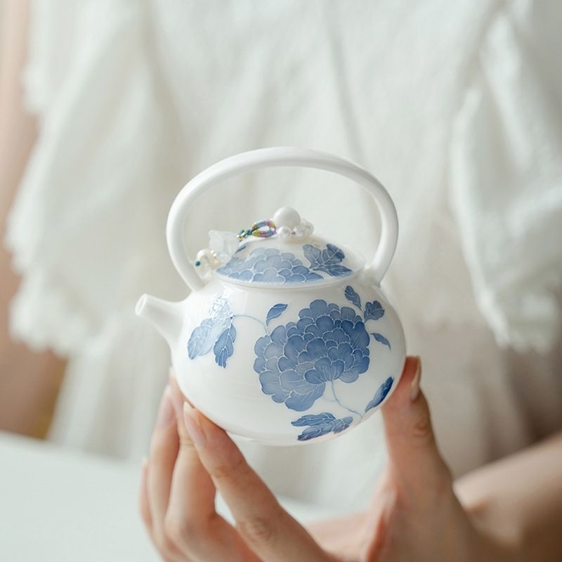 Nguyên Chất Vẽ Tay Hualien Sen Rhyme Gốm Tia Nâng Nồi Trà Hộ Gia Đình Gốm Nữ Một Người Ấm Trà Đặc Bi