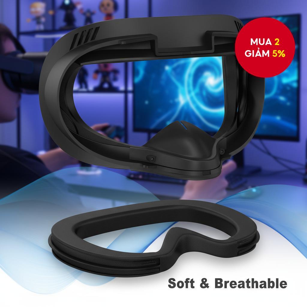1 cái đệm lót mặt và tấm che mặt VR cho Oculus Quest 2, đệm mút PU chống mồ hôi - Phụ kiện Meta Ques
