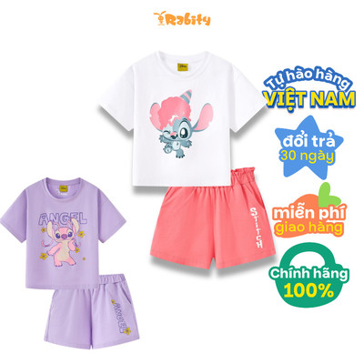   Đồ bộ thun ngắn tay Gấu dâu Lotso, Stitch Disney bé gái Rabity 560.006