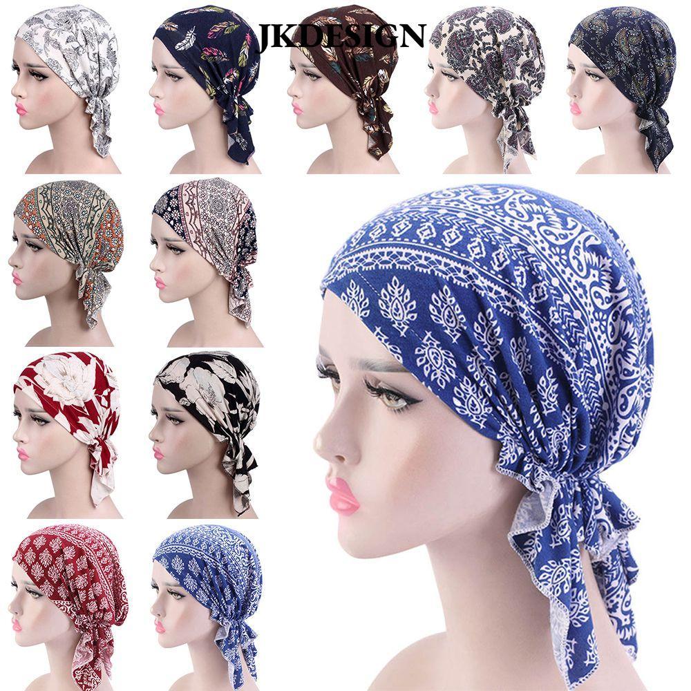 JKDESIGN Mũ Turban Ruffle Nữ Beanie Cancer Chemo Hat