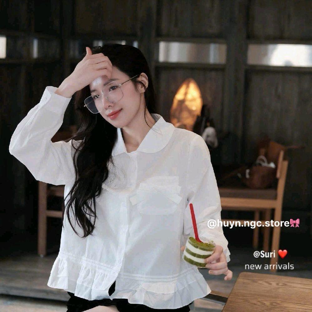 Áo sơ mi nữ gấu bèo phom suông 1 size dưới 58kg HNgoc - Top SOMI