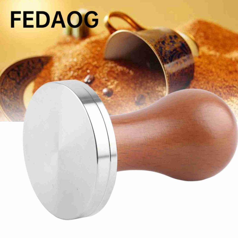 FEDAOG Espresso Tamper, Tay cầm tiện dụng Tay cầm bằng gỗ Tam giác cà phê, Đế phẳng 58mm Đế thép khô