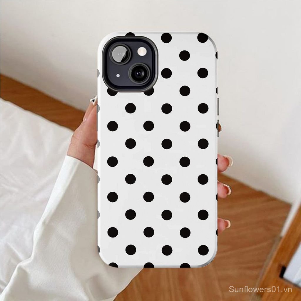 Ốp Điện Thoại Thích Hợp Cho iPhone Chấm Bi Màu Đen Đơn Giản Thích Hợp Cho iPhone16 Phim Hai Trong Mộ