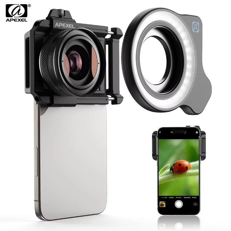 Ống kính Macro Zoom APEXEL 10-20x có đèn lấp đầy, Bộ chụp ảnh điện thoại đa năng...