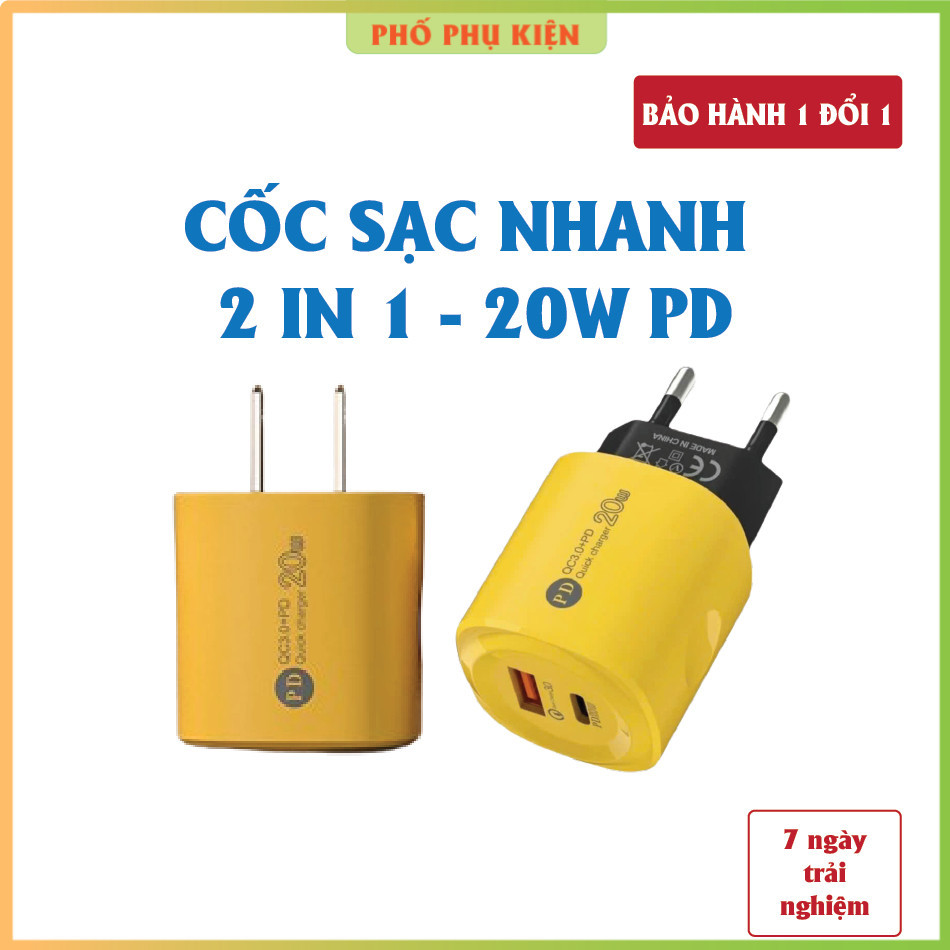 Cốc sạc nhanh 2 cổng gồm: Type C + USB – Củ sạc nhanh 2 in 1- Cáp sạc nhanh 4in1- Dây sạc nhanh 3 in