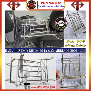 [AB 2007- 2010] Baga Giữa Inox Khung 10 ly, Baga Sơn Đen, Xi Màu Titan; Ốp Pô Cho AirBlade 2007-2010