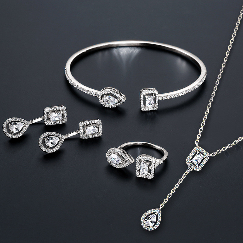 Korean Style Simple Micro-Inlaid AAA Zircon Water Drops Bracelet Fashion Personality All-Match Dinne