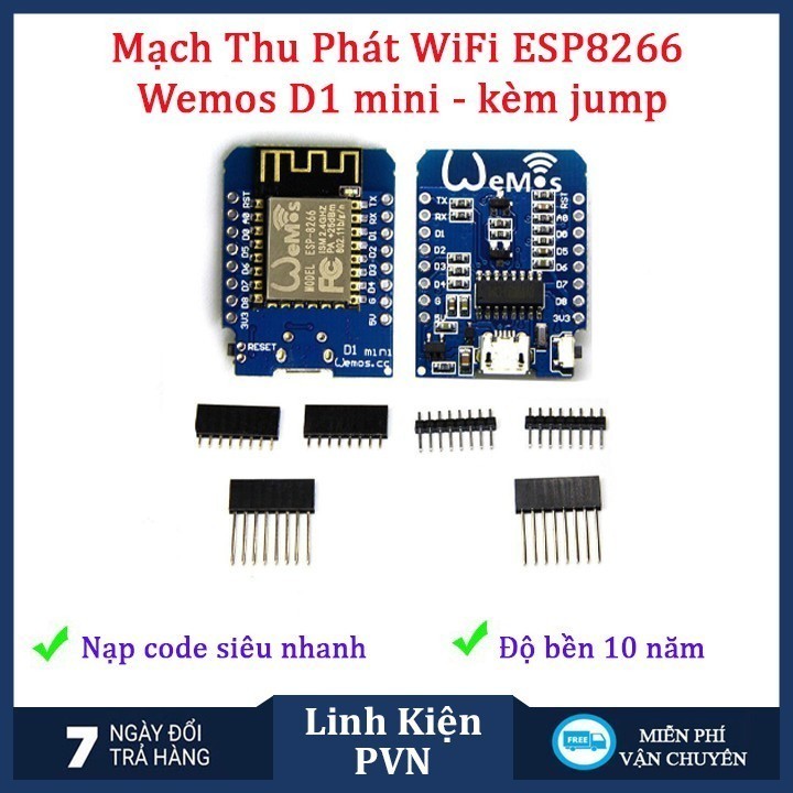 Mạch Thu Phát ESP8266 WiFi Wemos D1 mini (NodeMCU Mini D1) - kèm bộ Jump cắm