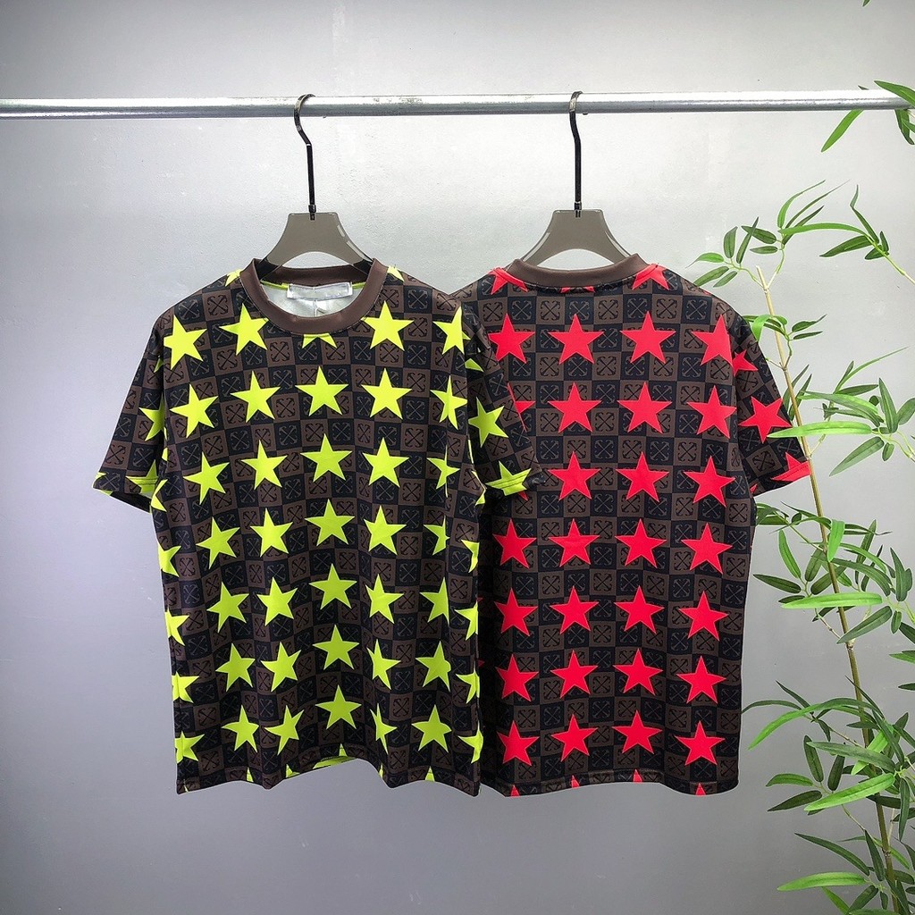 FGLG  Off-White Short Sleeve T T-shirt with pentagram print logo Unisex cotton Inner Wear