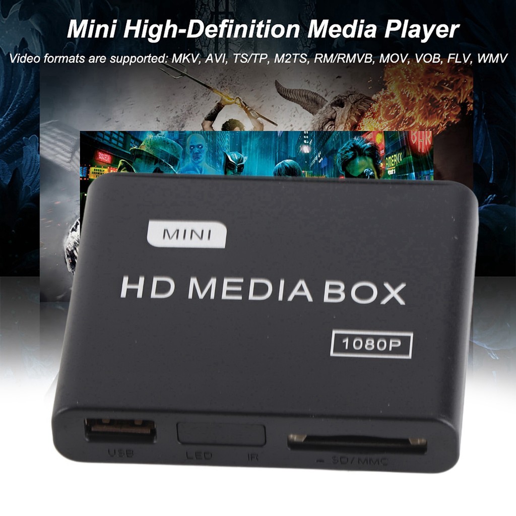Full HD Mini Box Media Player 1080P Media Player Box Hỗ trợ USB MMC RMVB MP3 AVI MKV Media Player Độ