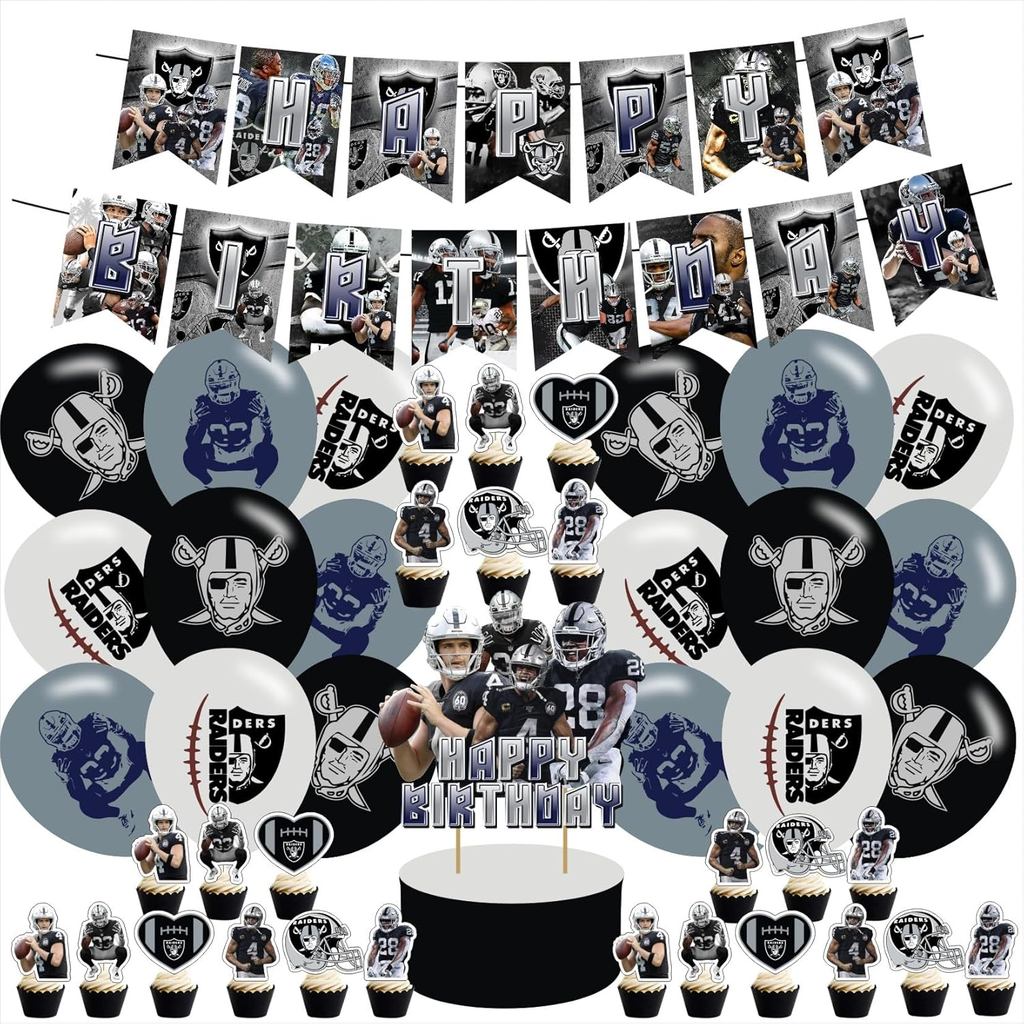 Đồ dùng dự tiệc Las-Vegas Raiders, Đồ trang trí tiệc Las-Vegas Raiders Bao gồm biểu ngữ, Đồ trang tr