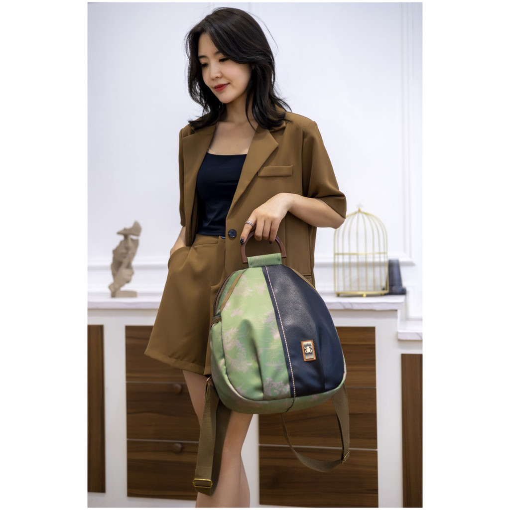 Authentic women's backpack in Chinese trendy style PU Women's large-capacity vintage print versatile