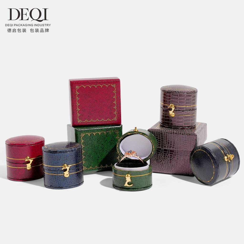 Deqi Hình Bầu Dục Retro Nhẫn Hộp Trang Sức Mini Nhỏ Đôi Nhẫn Cặp Nhẫn Hộp Trang Sức Di Động Hộp Bảo 