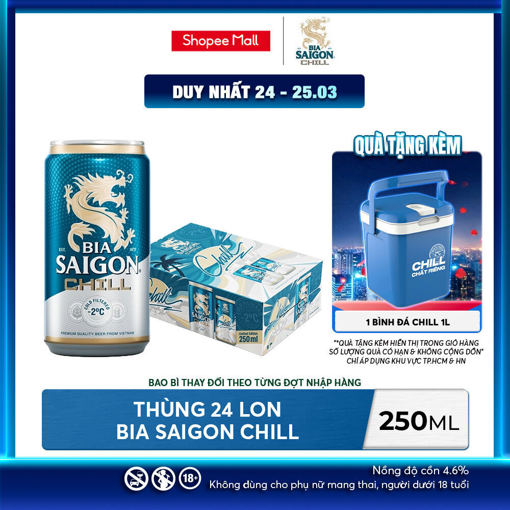 Nồng độ cồn 4.6% - Thùng 24 Bia Sài Gòn Chill 250ml