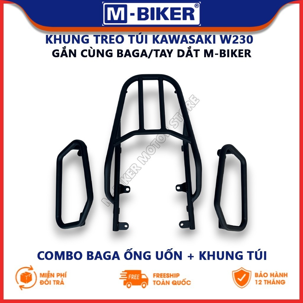 [M-Biker] Baga W230, Khung túi hông W230, Baga ống uốn Classic gắn khung túi hông cho Kawasaki W230