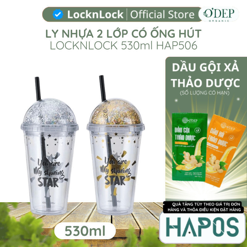 Ly nhựa 2 lớp có ống hút Star LocknLock 530ml HAP506 (Màu ngẫu nhiên)  LOCKNLOCK OFFICIAL - HAPOS LM