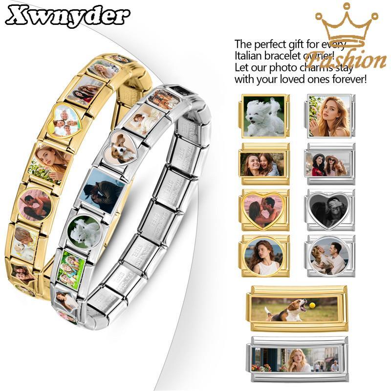 Tùy chỉnh thiết kế logo charm link fit 9mm vòng tay thép không gỉ