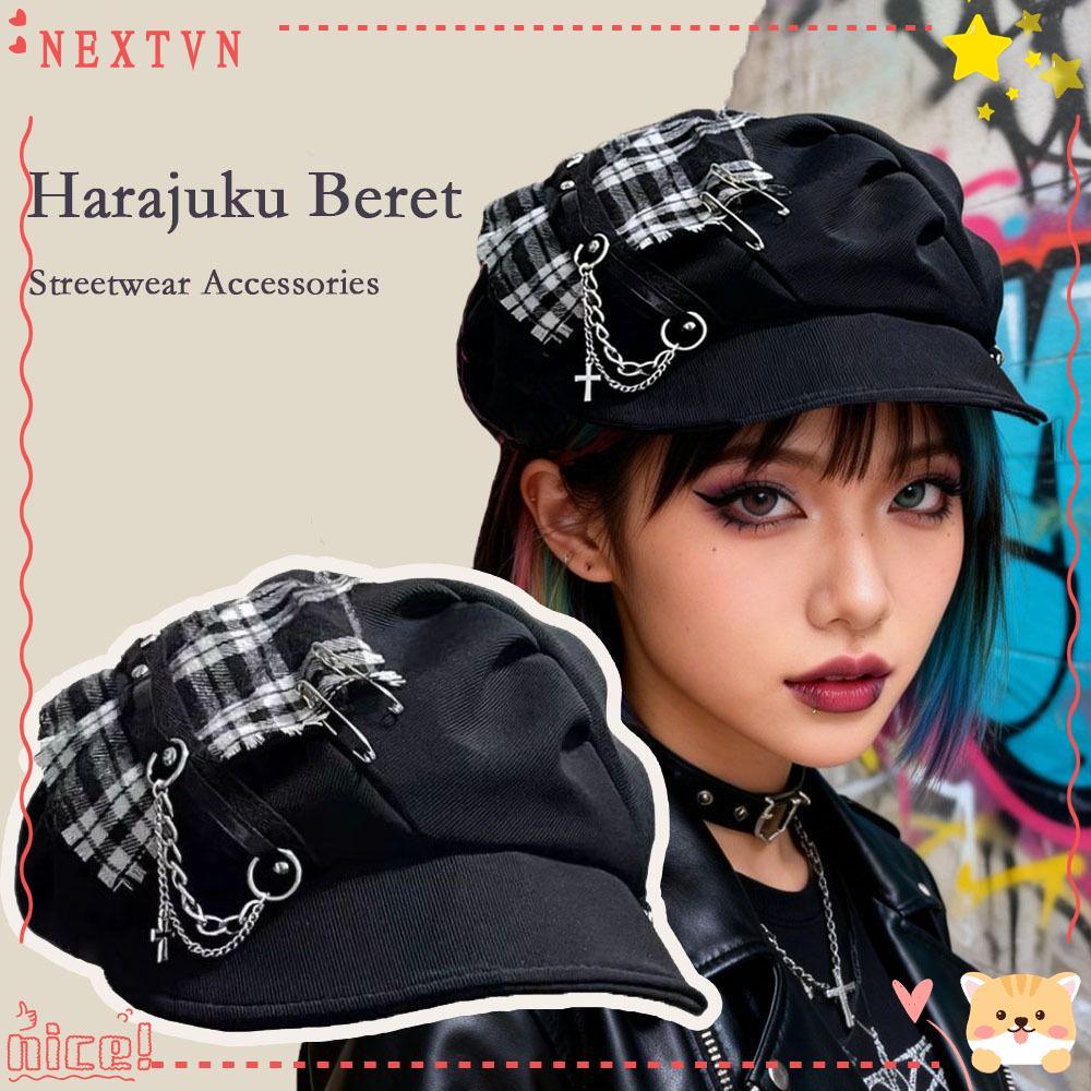 RUTHNISSI Mũ nồi Harajuku, Mũ Gothic Gothic Gothic Gothic mát mẻ, Xu hướng Spice Cross Mặc thường ng