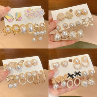 Bộ bông tai ngọc trai thiết kế hoa kim cương retro, phụ kiện thời trang cao cấp cho nữ