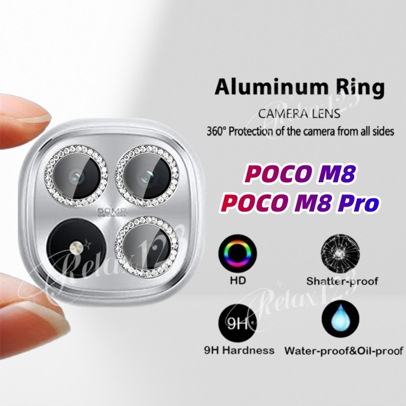 POCO M8 Pro 5G Max HD Long Lanh Kim Cương Vòng Kim Loại Camera Kính Bảo Vệ Ống Kính Cho XiaoMi Poco 