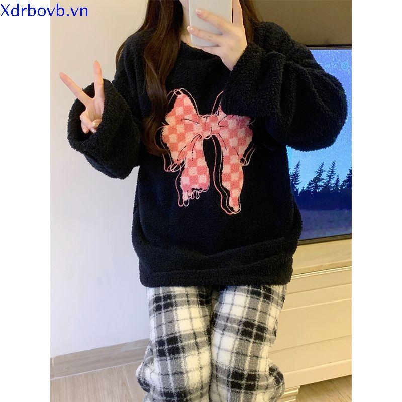 Đồ ngủ nhung nửa mặt FDS Bộ đồ mặc nhà hai chiếc cho người đẹp ngọt ngào thường ngày rộng rãi mẫu mớ