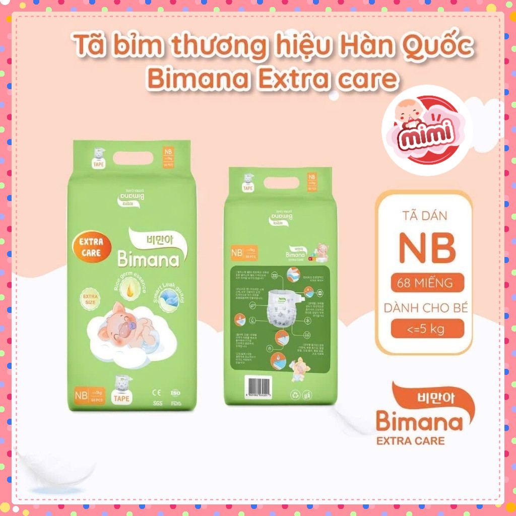 [Combo 2 Bịch] Tã/Bỉm Dán/Quần BIMANA EXTRA CARE HÀN QUỐC Thấm Hút Tốt, Đủ Size