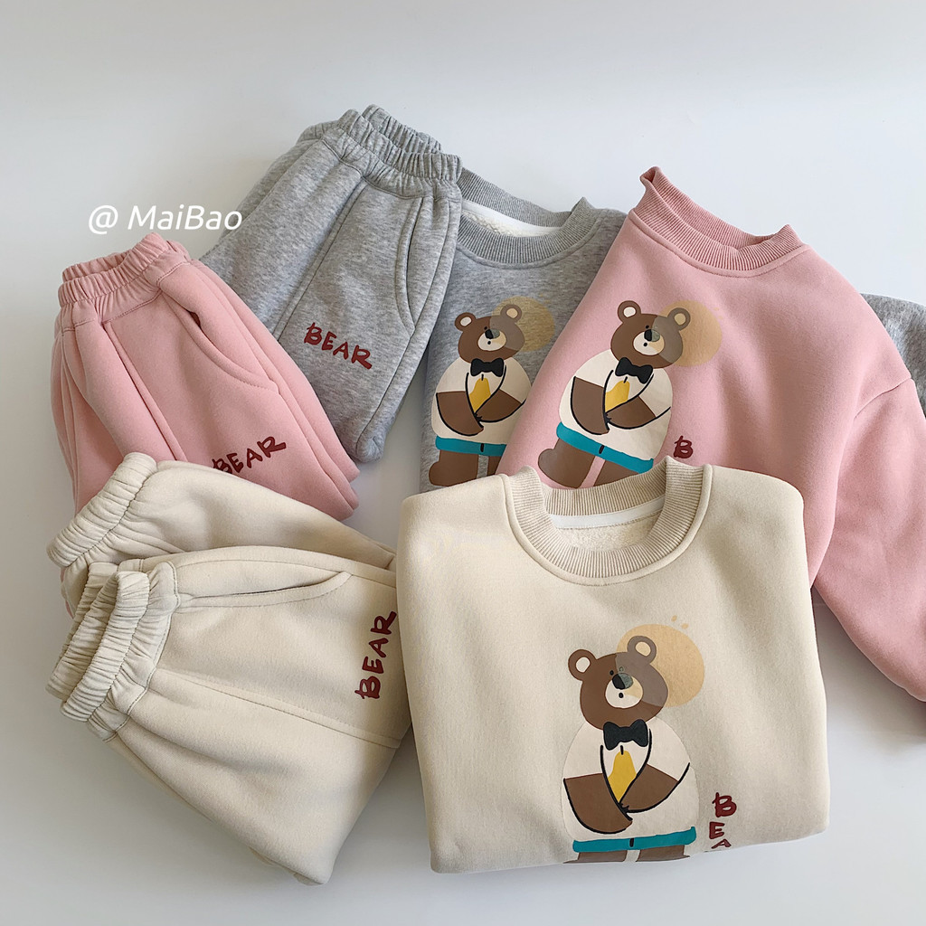 [36 Yuan] Bé Trai Bé Gái Gấu Nhỏ Thể Thao Bộ Đồ Hai Mảnh Nhỏ Vừa Trẻ Em Quần Áo Mùa Đông Plus Bộ Đồ 