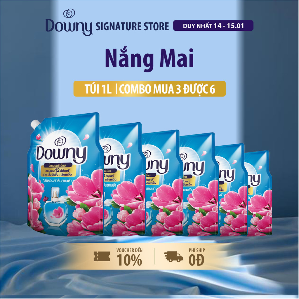 [DOWNY] combo 6 Nước Xả Vải DOWNY Nắng Mai Túi 1L
