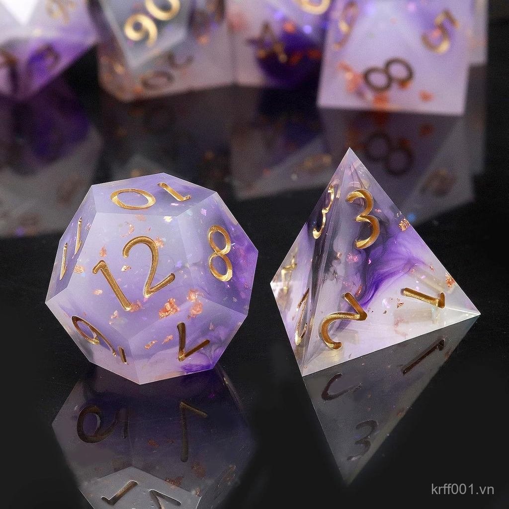 Haxtec Sharp Edge Dice Set Đen Tím Trắng Nhựa DND Dice Set Long Lanh Polyhedral D & D Xúc xắc Tương 