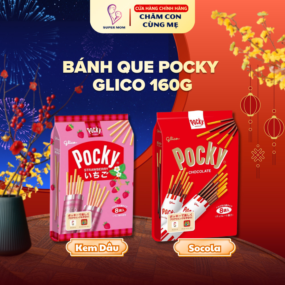 [TẾT 2026] Bánh que Pocky Nhật Bản 2 vị dâu, socola (8 gói nhỏ)