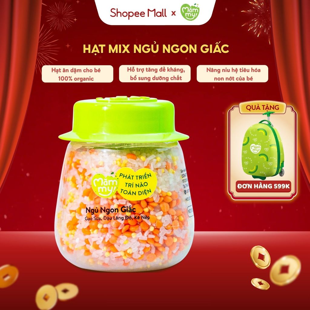 Hạt mix Mămmy cho bé ăn dặm ngủ ngon giấc trên 6 tháng gạo sữa, đậu lăng đỏ và kê nếp, hũ 135g