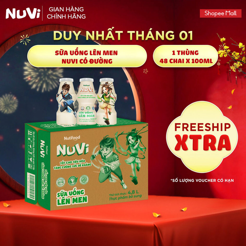 Thùng 48 Chai Sữa Uống Lên Men NuVi Có Đường 100ml