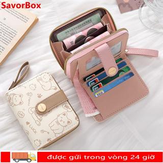 Ví ngắn SAVORBOX, Hộp đựng thẻ ID mèo dễ thương bằng da PU, Ví nữ nhẹ dung tích lớn
